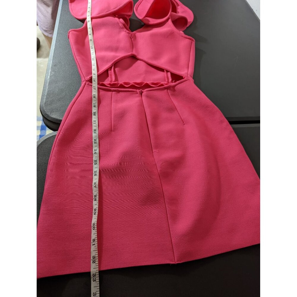 Hot Pink Ruffle Sleeves Open Back Dress Small Barbie Valentines Date Hoco Party - Picture 8 of 8